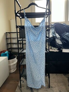 SHEIN Light Blue Slip Dress with White Petal Print